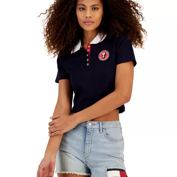 Tommy Jeans Logo Patch Cropped Polo Shirt - Picture 1 of 4